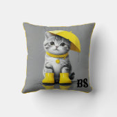 Coussin Chat drôle dans les bottes de pluie - Humour de ch (Verso)