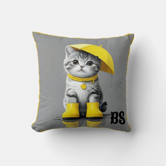 Coussin Chat drôle dans les bottes de pluie - Humour de ch (Recto)