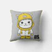 Coussin Chat drôle dans les bottes de pluie - Humour de ch (Verso)