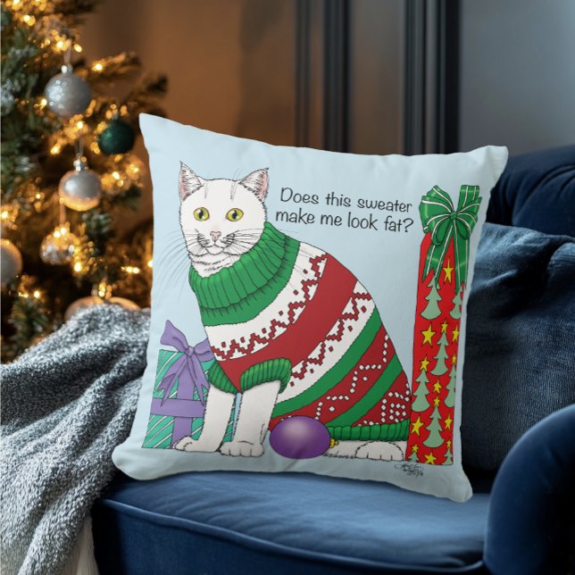 Coussin Chat drôle moche de Noël (Créateur téléchargé)