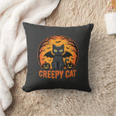 Coussin Chat effrayant Halloween Chauve-souris Lune Graphi (Couverture)
