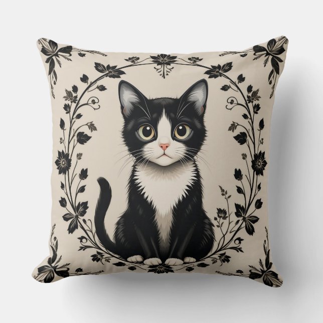 Coussin Chat élégant noir et blanc (Recto)