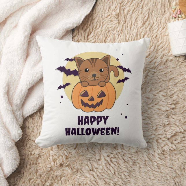 Coussin Chat En Citrouille Chats Doux Joyeux Halloween (Couverture)