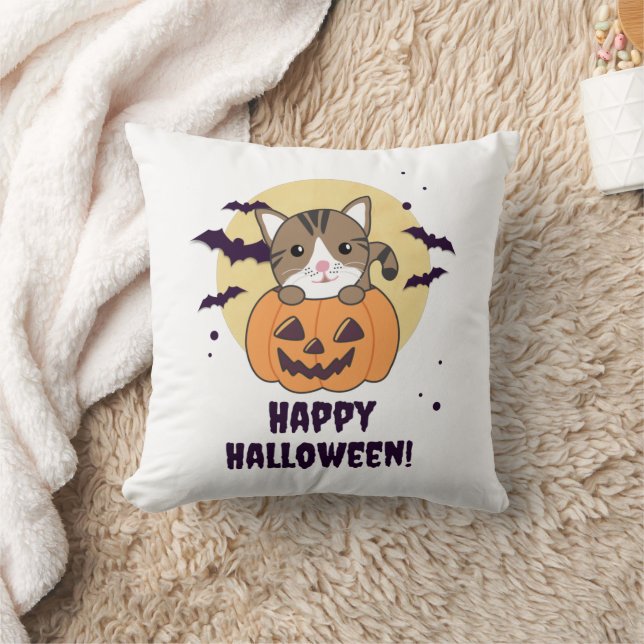 Coussin Chat En Citrouille Chats Doux Joyeux Halloween (Couverture)
