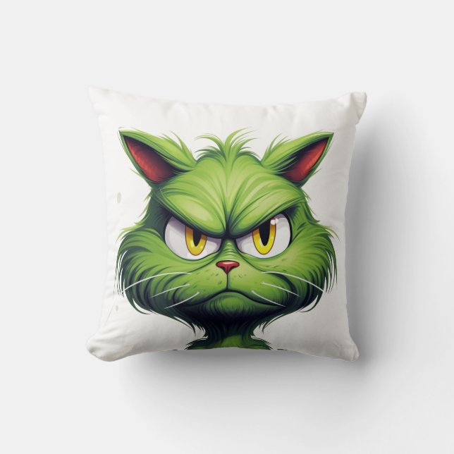 Coussin Chat en colère vert (Recto)