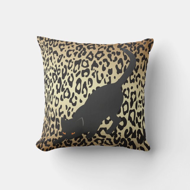 Coussin Chat en silhouette noire sur Arrière - plan Cheeta (Recto)