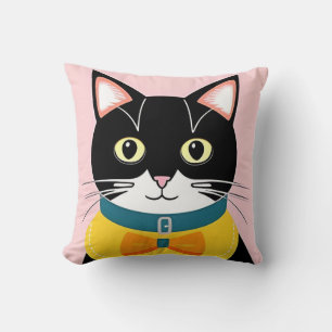 Coussin Chat en Smoking Avec Nœud Papillon Jaune et Collie