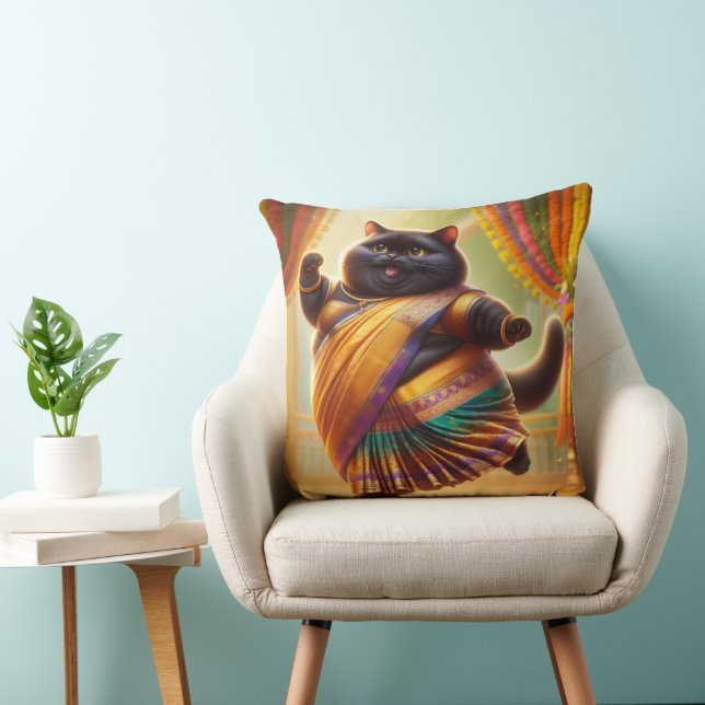 Coussin Chat en vêtements indiens et dansant (Chaise)