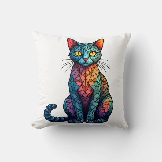 Coussin Chat en vitrail multicolore 784 (Recto)