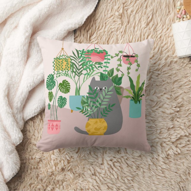 Coussin Chat entre Plantes drôle (Couverture)