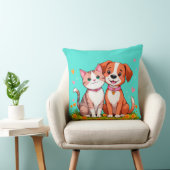 Coussin Chat et chien de dessin animé mignons assis ensemb (Chaise)