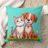 Coussin Chat et chien de dessin animé mignons assis ensemb (Couverture)
