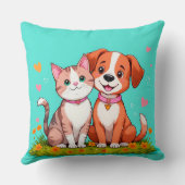 Coussin Chat et chien de dessin animé mignons assis ensemb (Verso)
