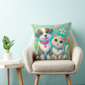 Coussin Chat et chien de dessin animé mignons assis ensemb (Chaise)