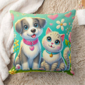 Coussin Chat et chien de dessin animé mignons assis ensemb (Couverture)