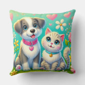 Coussin Chat et chien de dessin animé mignons assis ensemb (Verso)