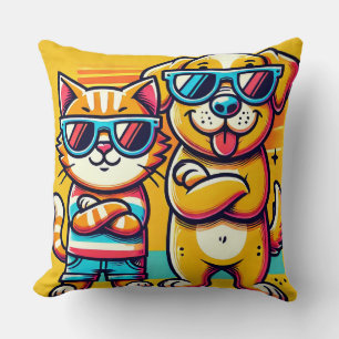 Coussin Chat et chien en lunettes de soleil posant ensembl
