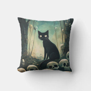 Coussin Chat et crâne d'Halloween