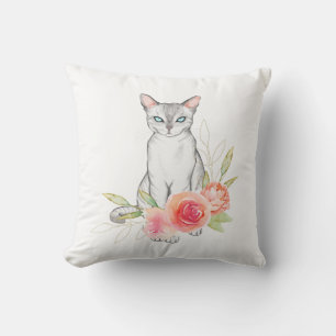 Coussin Chat et fleurs élégantes