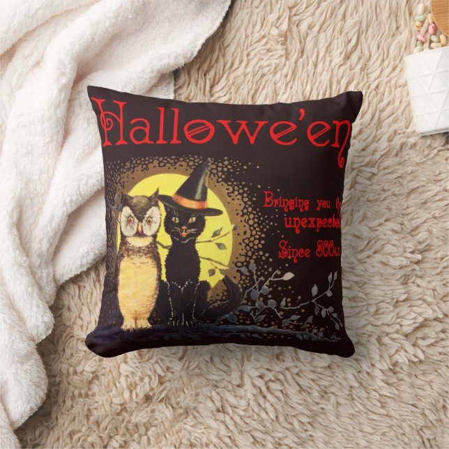 Coussin Chat et hibou d'Halloween vintage (Couverture)