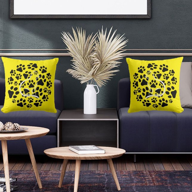 Coussin Chat Et Pâtes De Animaux Dans Moderne Cool Noir Ja (Créateur téléchargé)