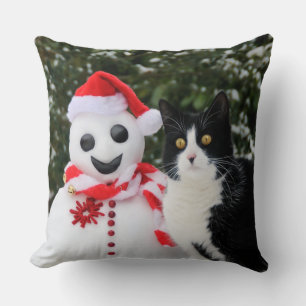 Coussin Chat et Père Noël Snowman Noël drôle Photo