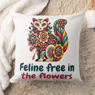Coussin Chat étonnant en Fleur sauvage Cottagecore esthéti