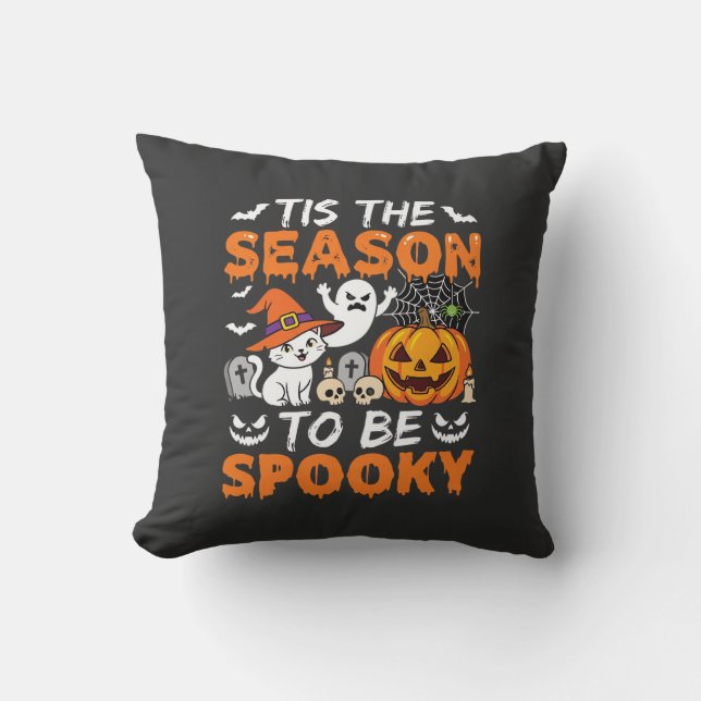Coussin Chat Fantôme Citrouille Saison Épouvante Halloween (Recto)