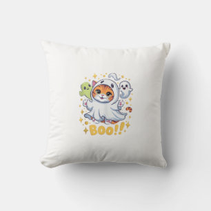 Coussin Chat fantôme mignon Halloween Bou Chat drôle BOO K