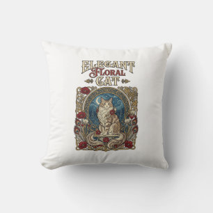Coussin Chat floral élégant Art Nouveau vintage vecteur
