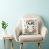 Coussin Chat Floral Mignon avec Lunettes (Chaise)