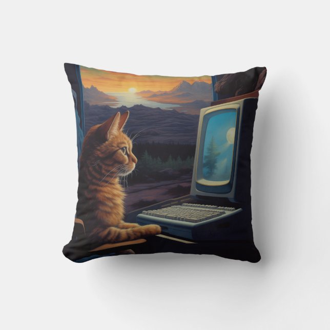 Coussin Chat Gamer Retro | Jeu d'art Pixel 8 bits (Recto)