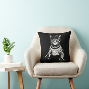 Coussin Chat Gangster Tatoué Art Kitty Streetwear Cool