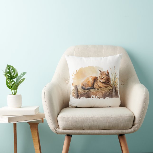 Coussin Chat Gingembre Aquarelle sur le foin (Chaise)