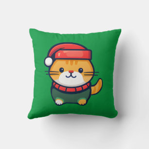 Coussin Chat Ginger de Noël en chapeau de Santa