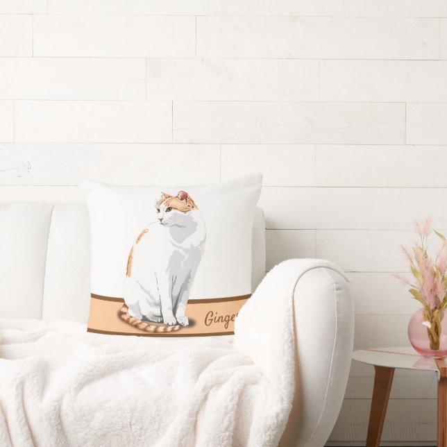 Coussin Chat Ginger Orange et Blanc Personnalisé (Canapé)