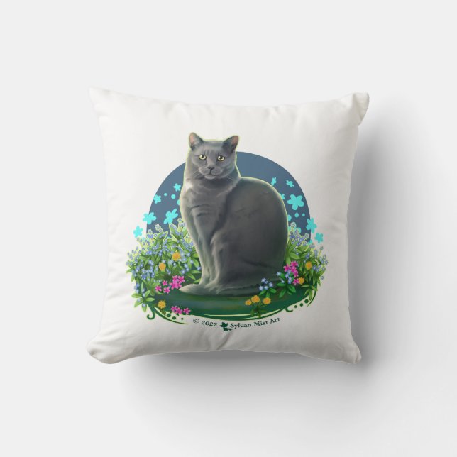 Coussin Chat gris dans le Jardin des Fleurs (Recto)