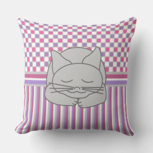 Coussin Chat Gris Dormant Motif Jeu d'oreiller