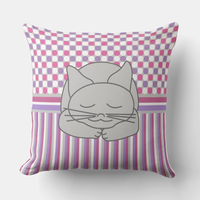 Coussin Chat Gris Dormant Motif Jeu d'oreiller (Recto)