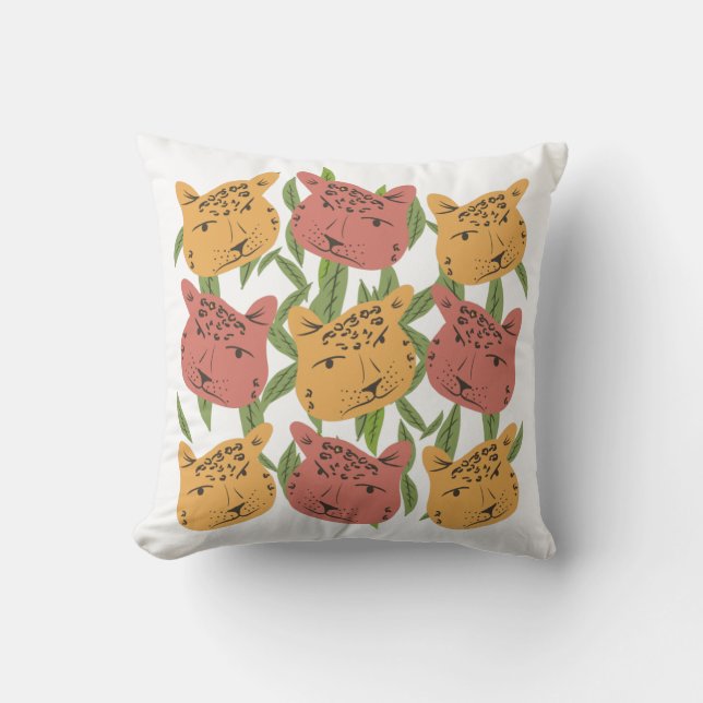 Coussin Chat Guépard Jungle Dessin à la main (Recto)