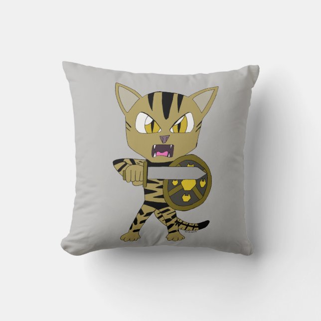 Coussin Chat guerrier Chibi (Recto)