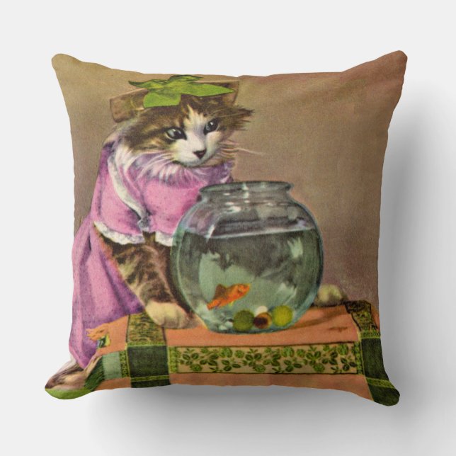 Coussin chat habillé et bol de poisson (Recto)