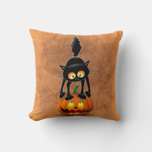 Coussin Chat Halloween personnage de dessin effrayé debout