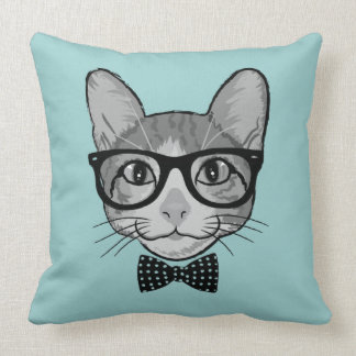 Coussin Chat Hipster avec nœud papillon à pois