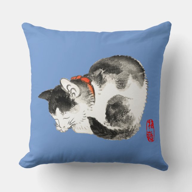 Coussin Chat japonais couché noir et blanc (Recto)