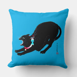 Coussin Chat Japonais Noir à la baguette