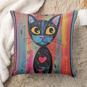 Coussin Chat jaune Abstrait coloré