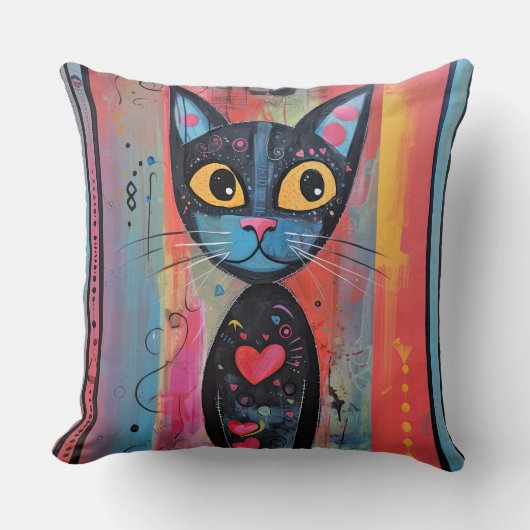 Coussin Chat jaune Abstrait coloré (Recto)