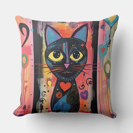 Coussin Chat jaune Abstrait coloré (Recto)