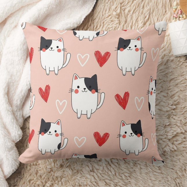 Coussin Chat Kawaii & Motif de la Saint-Valentin Cœurs (1) (Couverture)